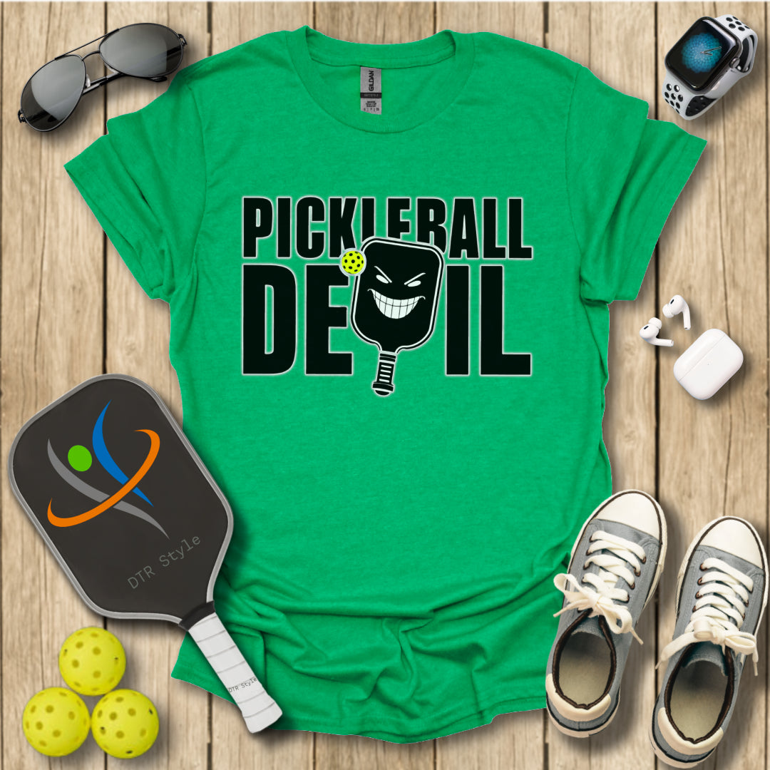 Pickleball Devil T-Shirt - Heather Irish Green - DTR Style - Pickleball T-Shirt