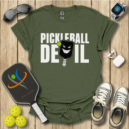 Pickleball Devil T-Shirt - Military Green - DTR Style - Pickleball T-Shirt