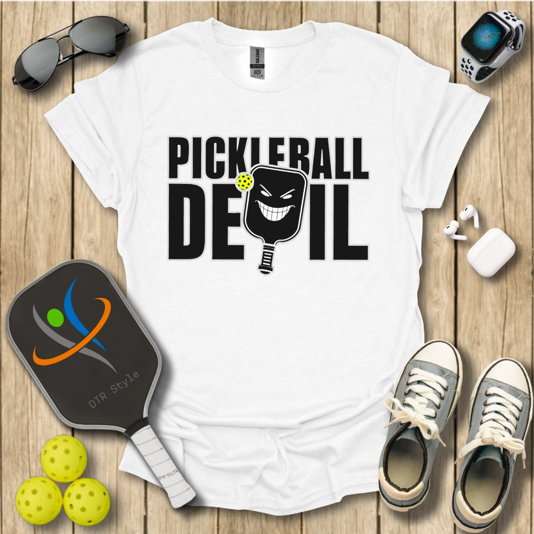 Pickleball Devil T-Shirt - White - DTR Style - Pickleball T-Shirt