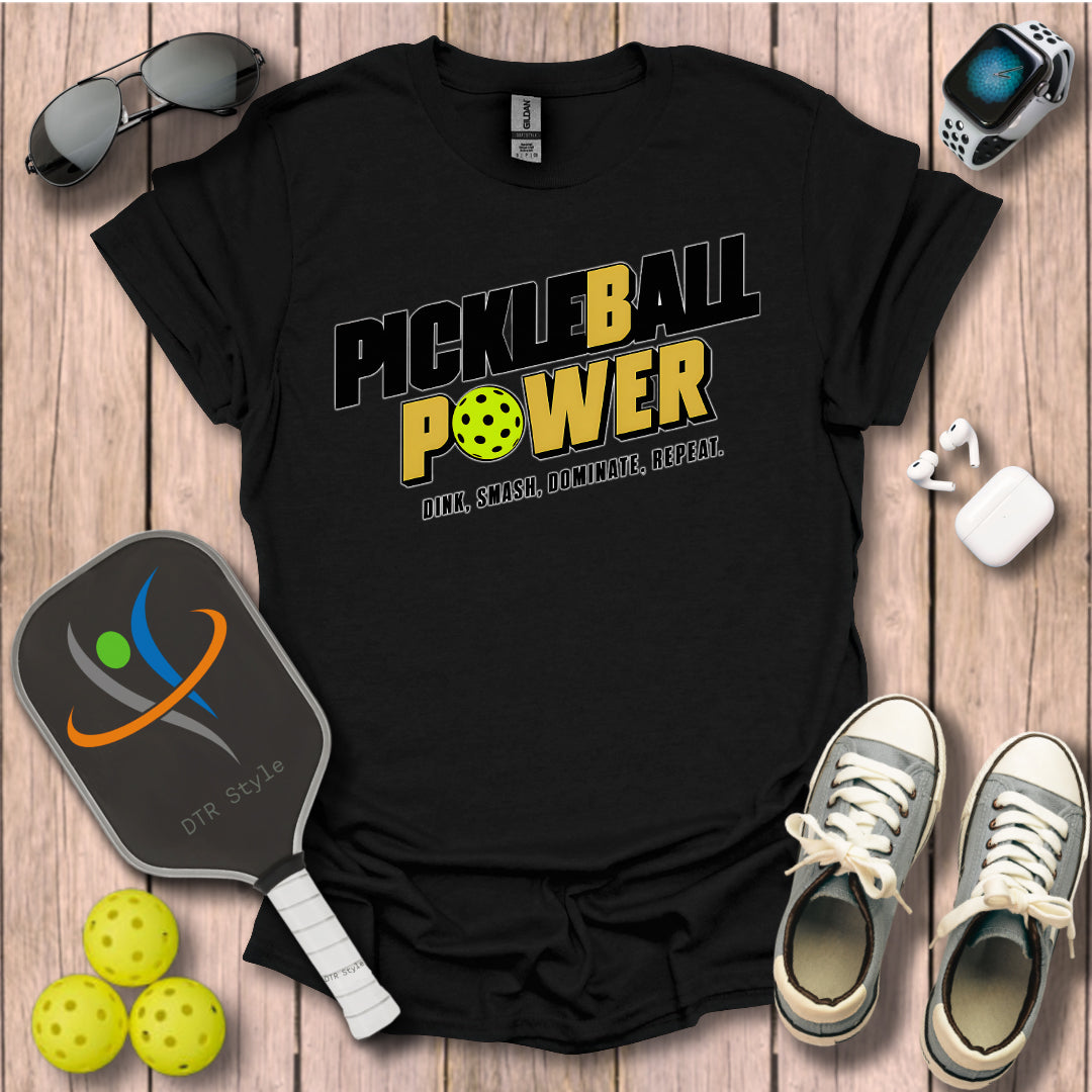 Pickleball Power T-Shirt - Black - DTR Style - Pickleball T-Shirt