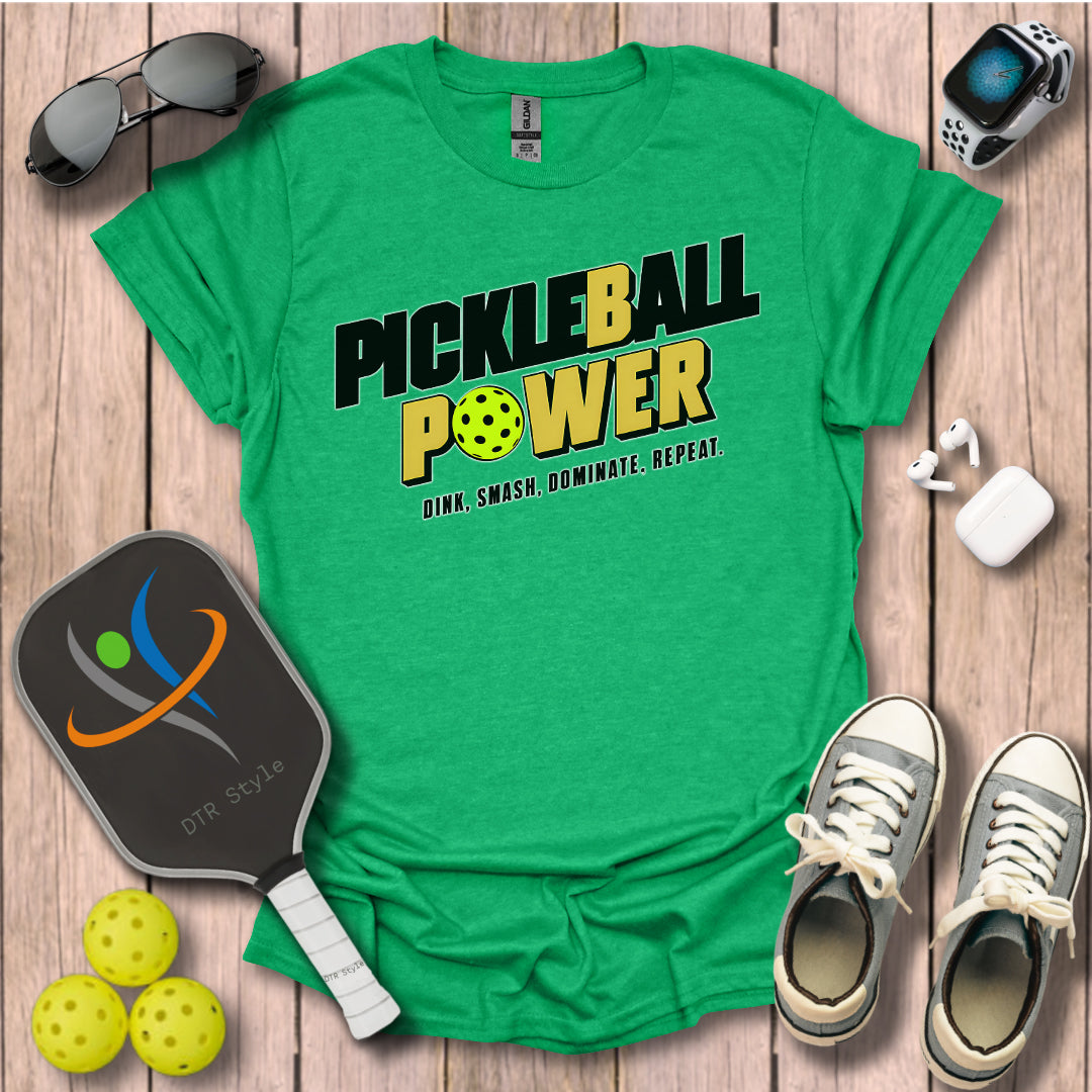 Pickleball Power T-Shirt - Heather Irish Green - DTR Style - Pickleball T-Shirt