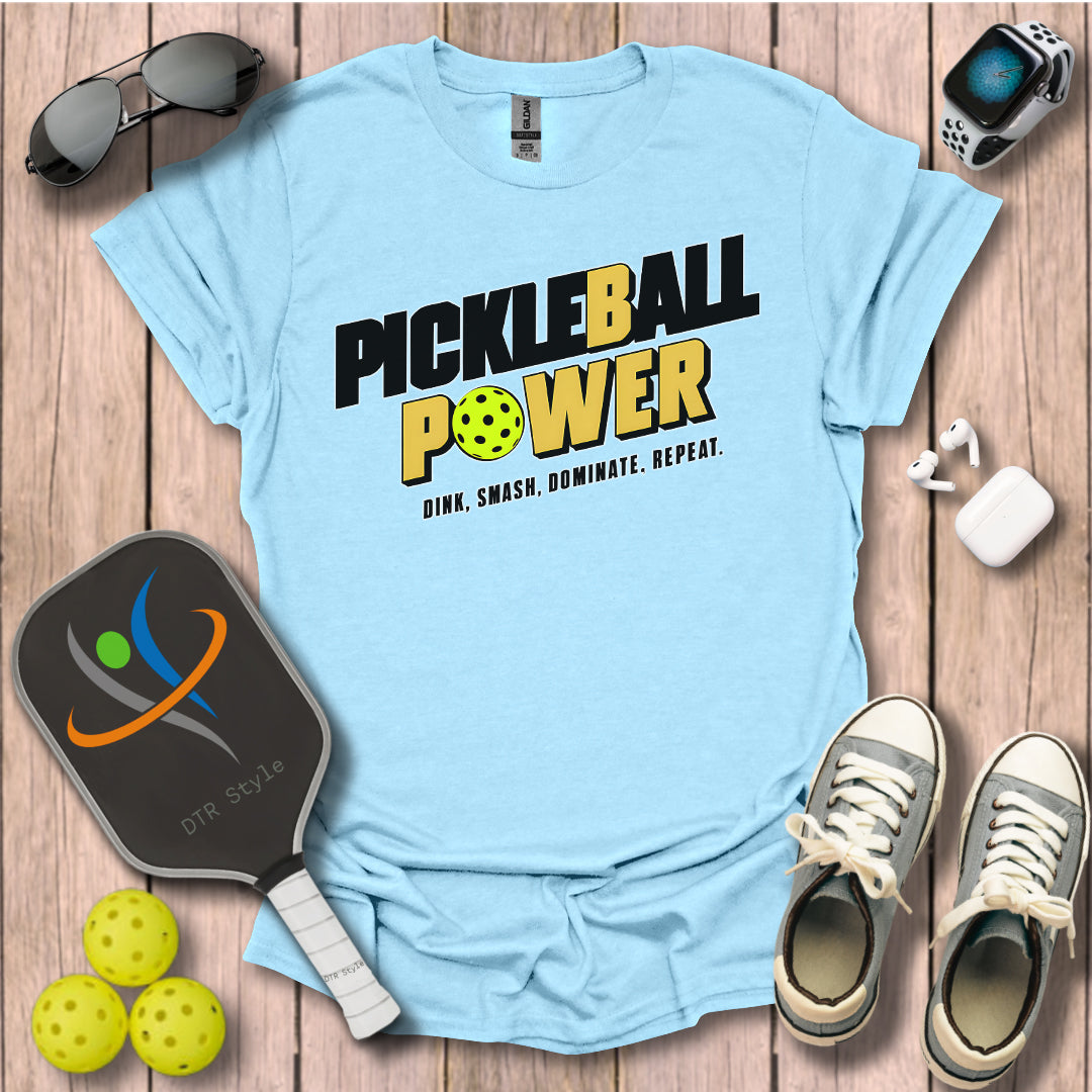 Pickleball Power T-Shirt - Light Blue - DTR Style - Pickleball T-Shirt