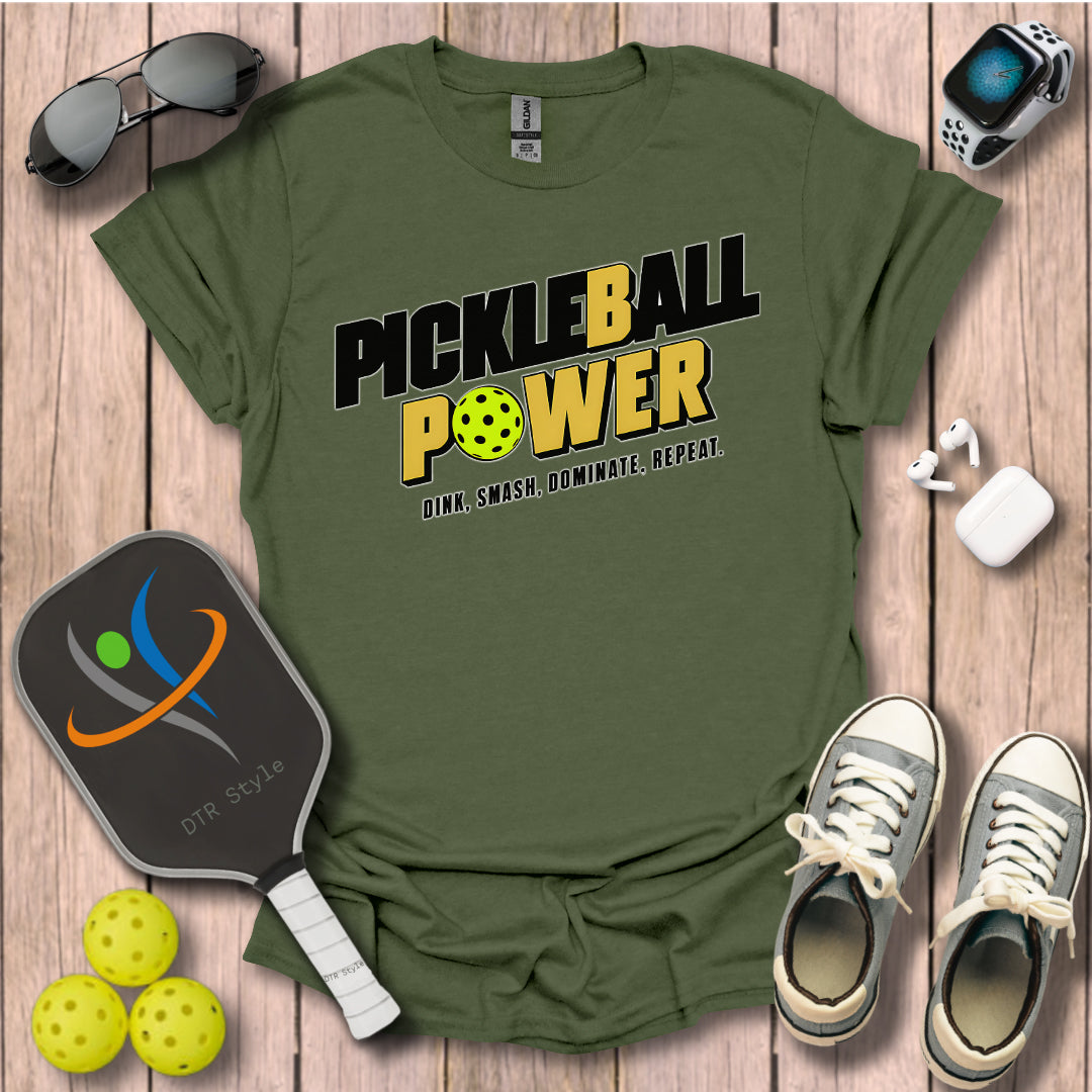 Pickleball Power T-Shirt - Military Green - DTR Style - Pickleball T-Shirt