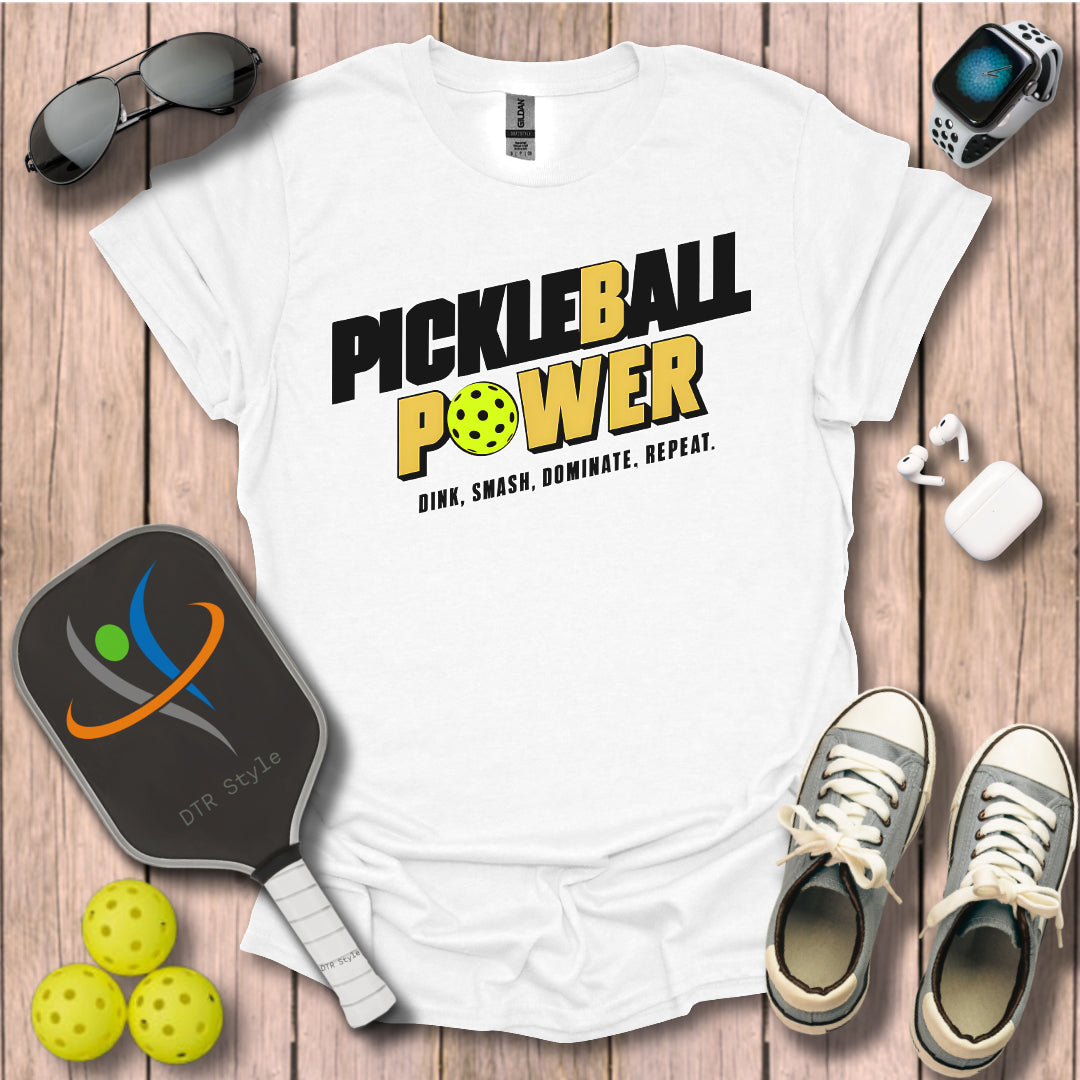 Pickleball Power T-Shirt - White - DTR Style - Pickleball T-Shirt