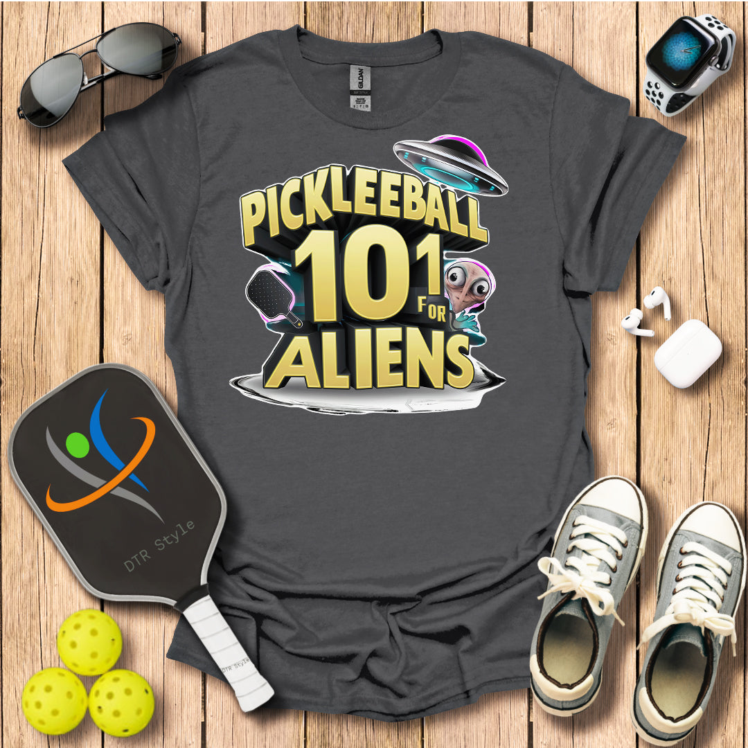 Pickleball 101 for Aliens T-Shirt - Charcoal - DTR Style - Pickleball T-Shirt