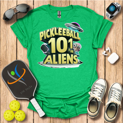 Pickleball 101 for Aliens T-Shirt - Heather Irish Green - DTR Style - Pickleball T-Shirt