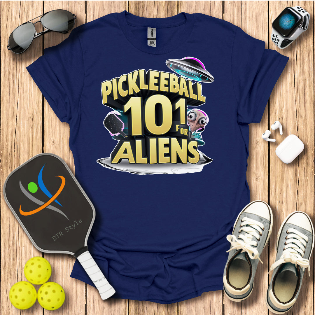 Pickleball 101 for Aliens T-Shirt - Navy - DTR Style - Pickleball T-Shirt