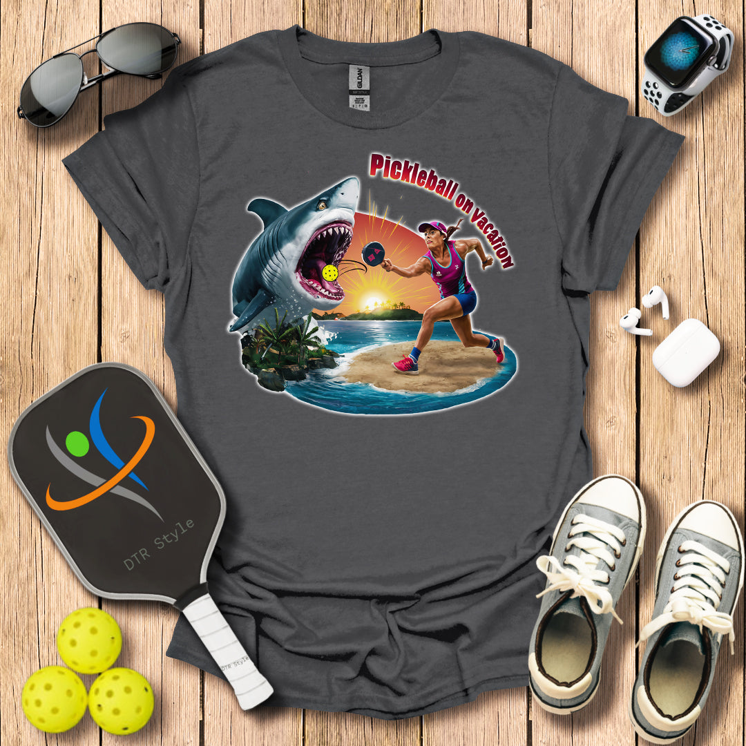 Pickleball On Vacation T-Shirt - Charcoal - DTR Style - Pickleball T-Shirt