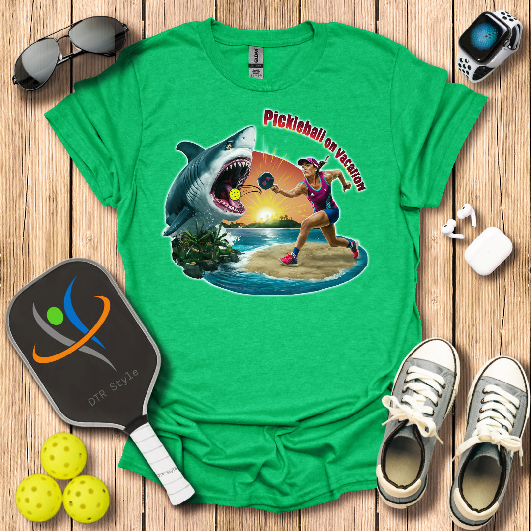 Pickleball On Vacation T-Shirt - Heather Irish Green - DTR Style - Pickleball T-Shirt