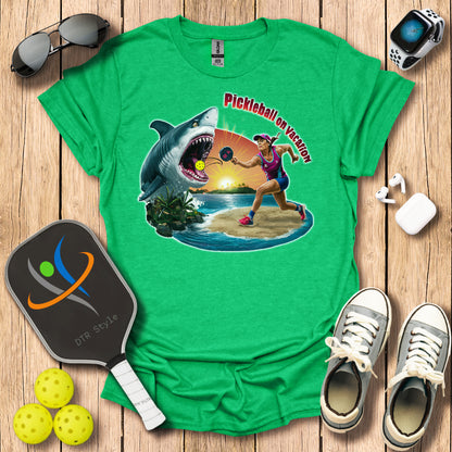 Pickleball On Vacation T-Shirt - Heather Irish Green - DTR Style - Pickleball T-Shirt