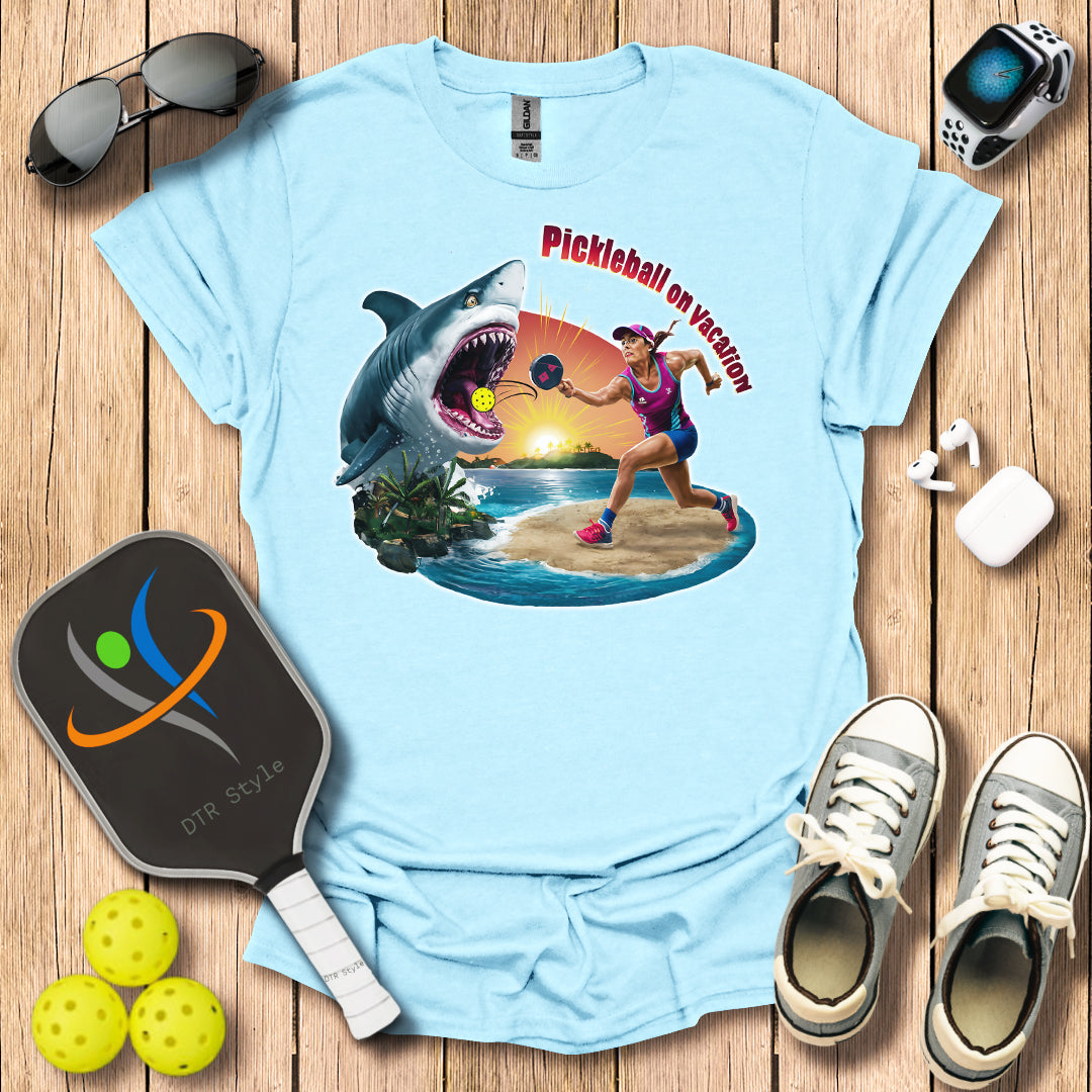 Pickleball On Vacation T-Shirt - Light Blue - DTR Style - Pickleball T-Shirt