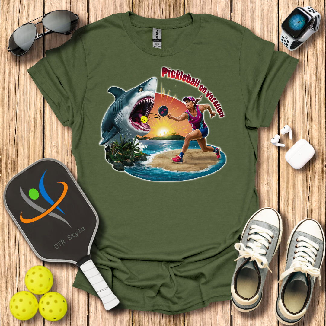 Pickleball On Vacation T-Shirt - Military Green - DTR Style - Pickleball T-Shirt