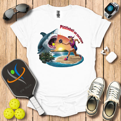 Pickleball On Vacation T-Shirt - White - DTR Style - Pickleball T-Shirt