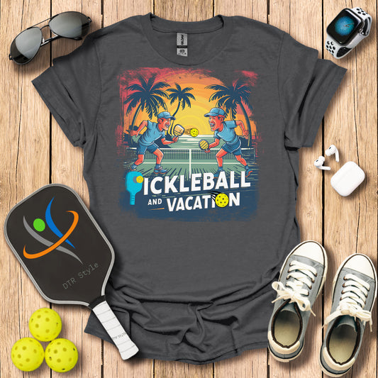 Pickleball and Vacation T-Shirt - Charcoal - DTR Style - Pickleball T-Shirt