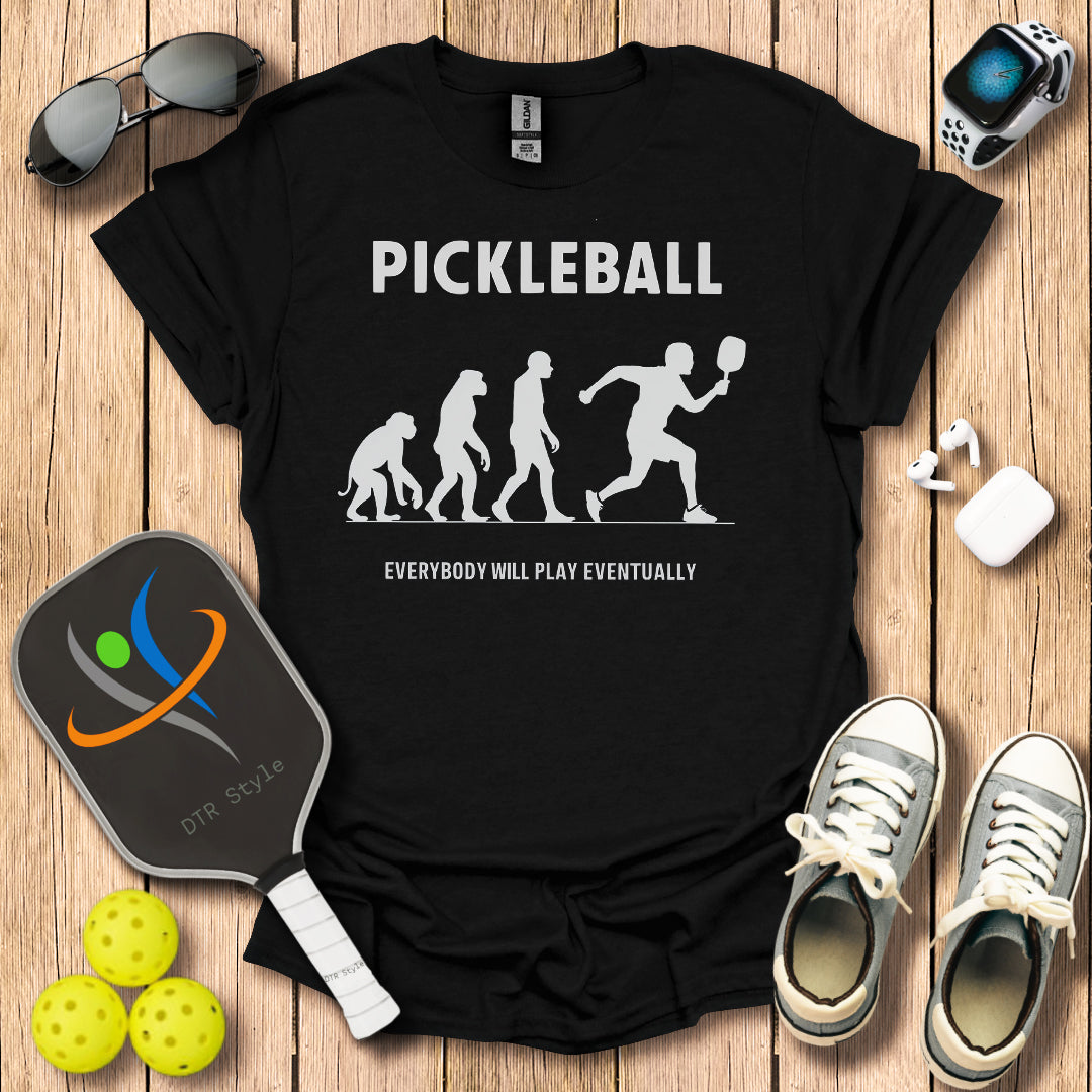 Pickleball Evolution T-Shirt (#1) - Black - DTR Style - Pickleball T-Shirt