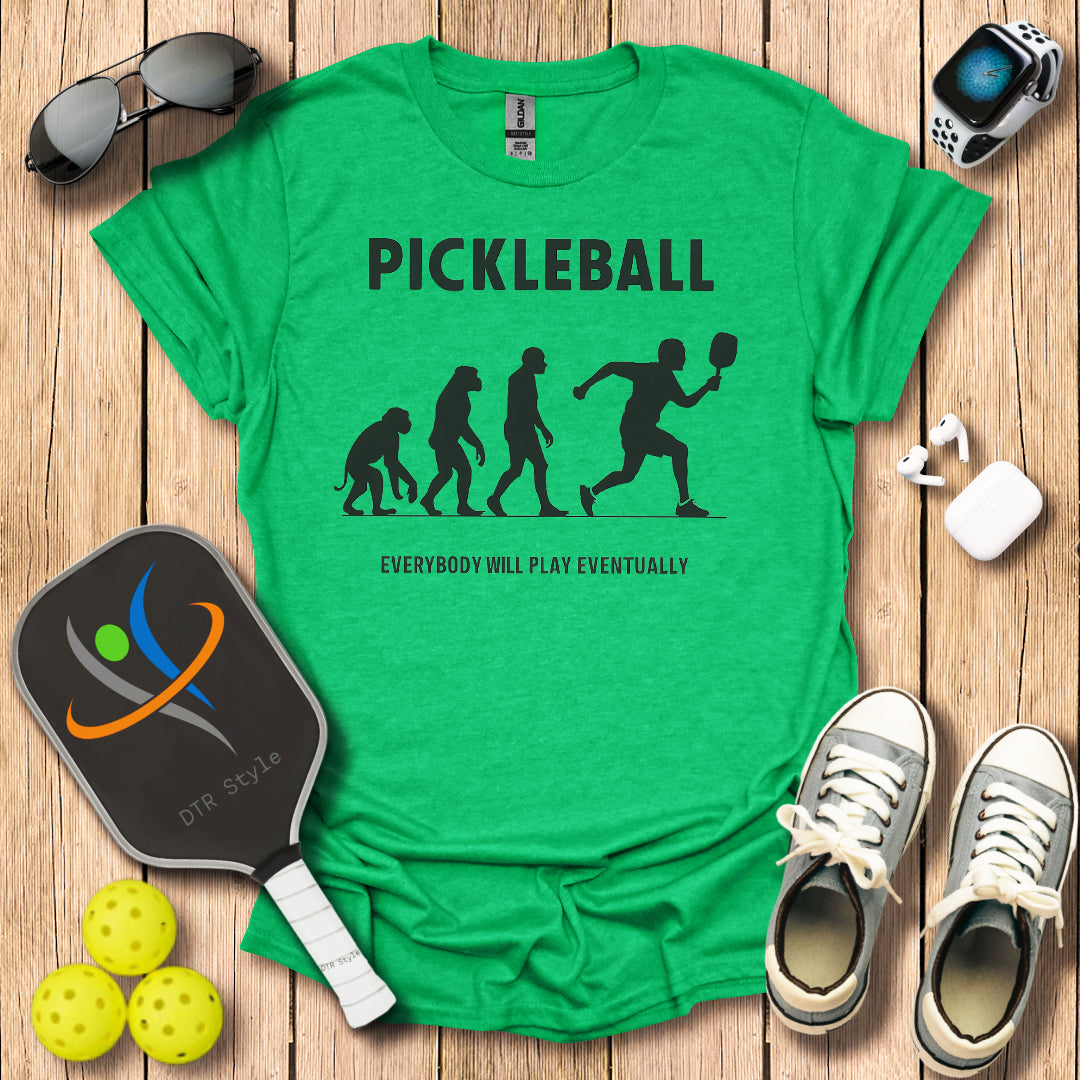 Pickleball Evolution T-Shirt (#1) - Heather Irish Green - DTR Style - Pickleball T-Shirt