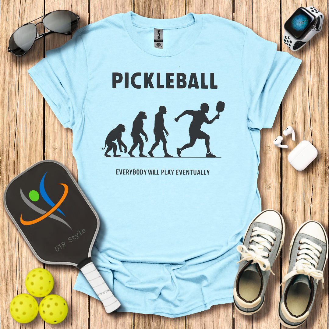 Pickleball Evolution T-Shirt (#1) - Light Blue - DTR Style - Pickleball T-Shirt