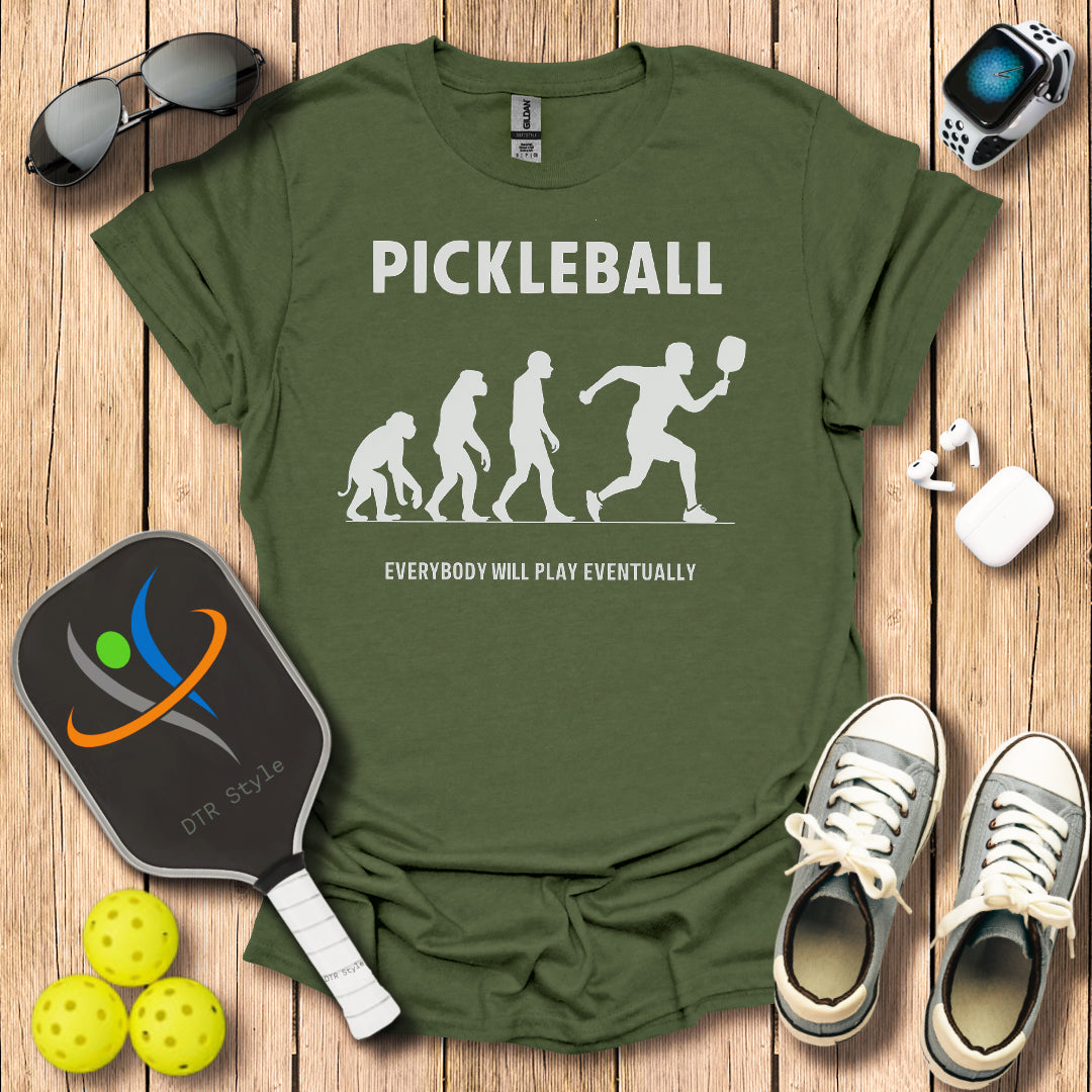 Pickleball Evolution T-Shirt (#1) - Military Green - DTR Style - Pickleball T-Shirt