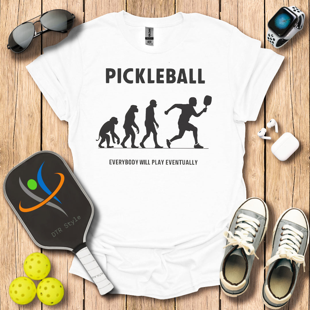 Pickleball Evolution T-Shirt (#1) - White - DTR Style - Pickleball T-Shirt