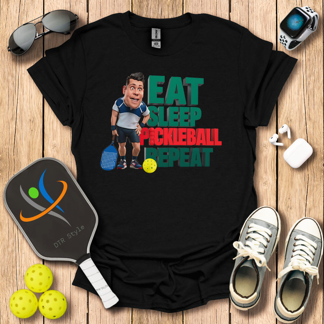 Eat Sleep Repeat T-Shirt (#1) - Black - DTR Style - Pickleball T-Shirt