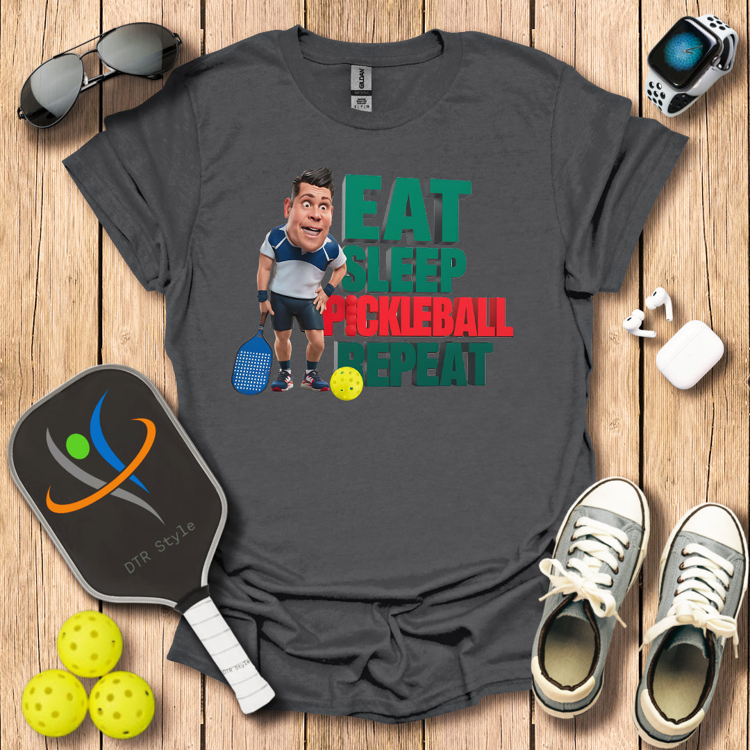 Eat Sleep Repeat T-Shirt (#1) - Charcoal - DTR Style - Pickleball T-Shirt