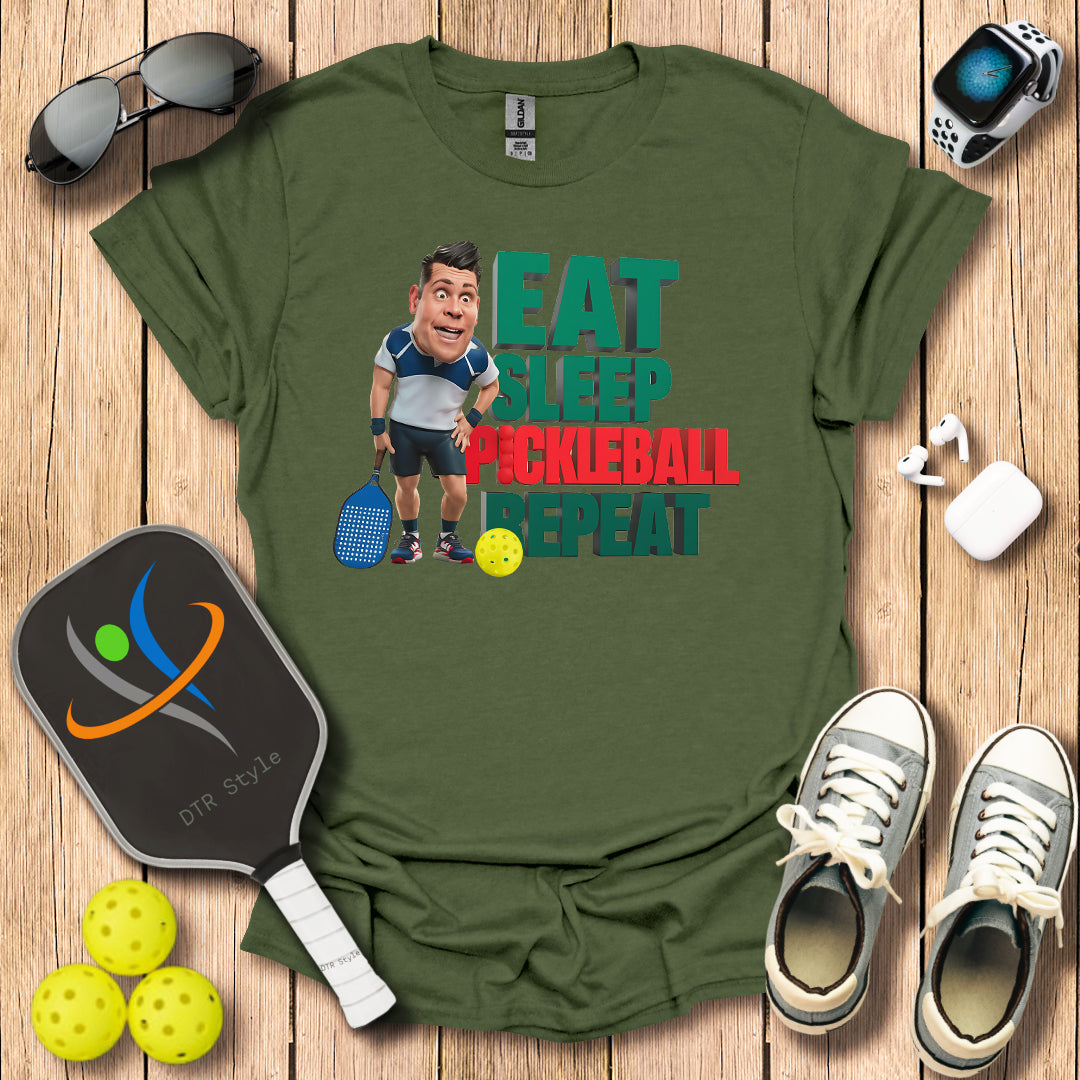 Eat Sleep Repeat T-Shirt (#1) - Military Green - DTR Style - Pickleball T-Shirt