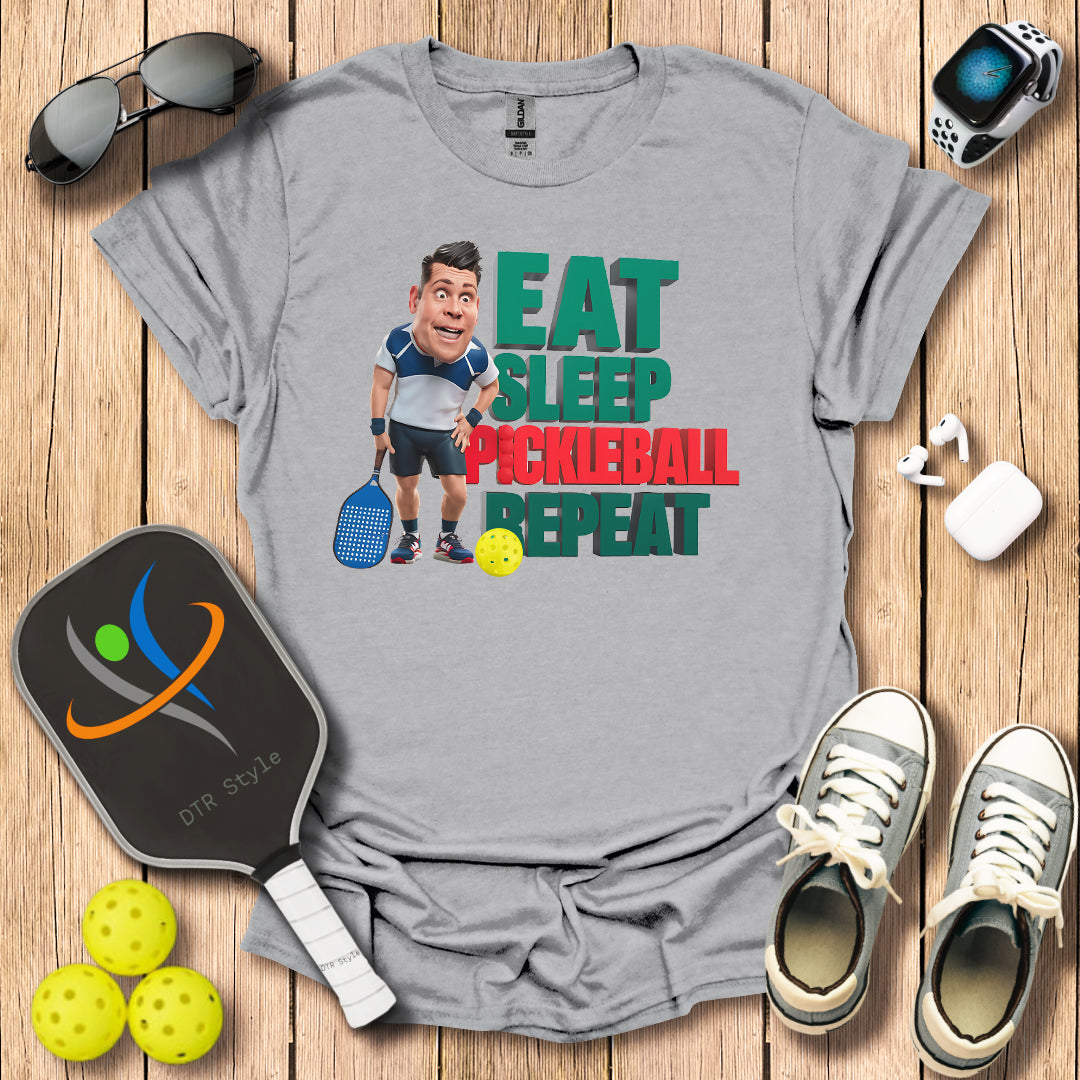 Eat Sleep Repeat T-Shirt (#1) - Sport Grey - DTR Style - Pickleball T-Shirt