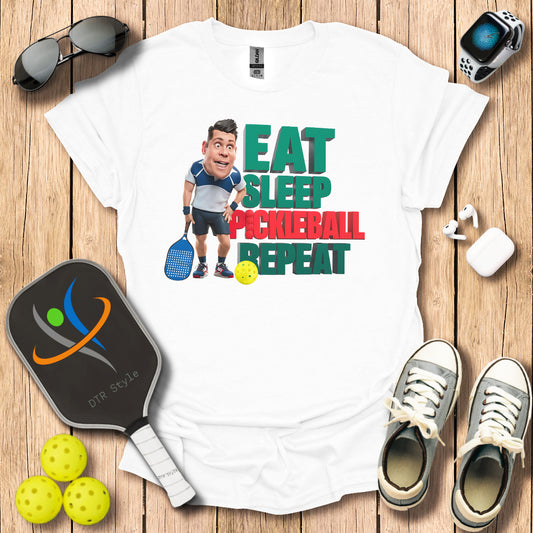 Eat Sleep Repeat T-Shirt (#1) - White - DTR Style - Pickleball T-Shirt