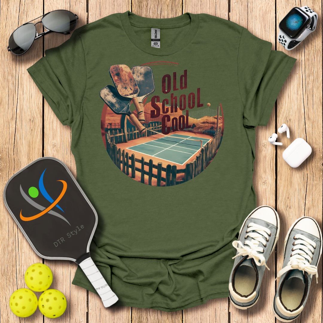 Old School Cool T-Shirt (#1) - Military Green - DTR Style - Pickleball T-Shirt