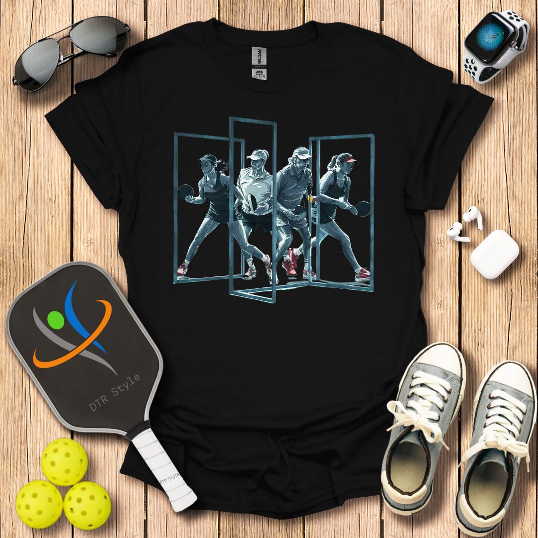 Pickleball Three Frames Art T-Shirt (#4) - Black - DTR Style - Pickleball T-Shirt