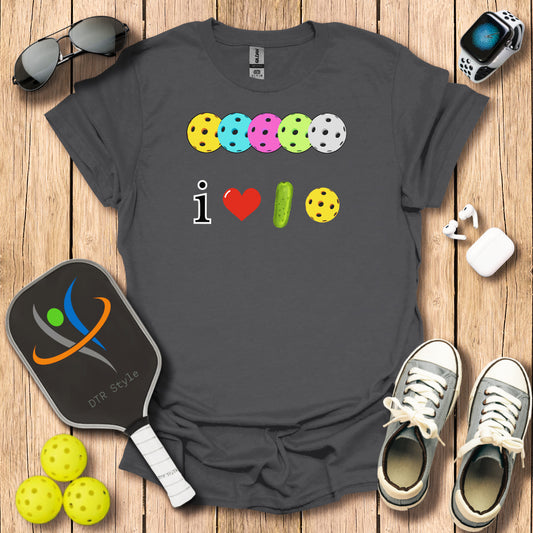 I Love Pickleball T-Shirt (#3) - Charcoal - DTR Style - Pickleball T-Shirt