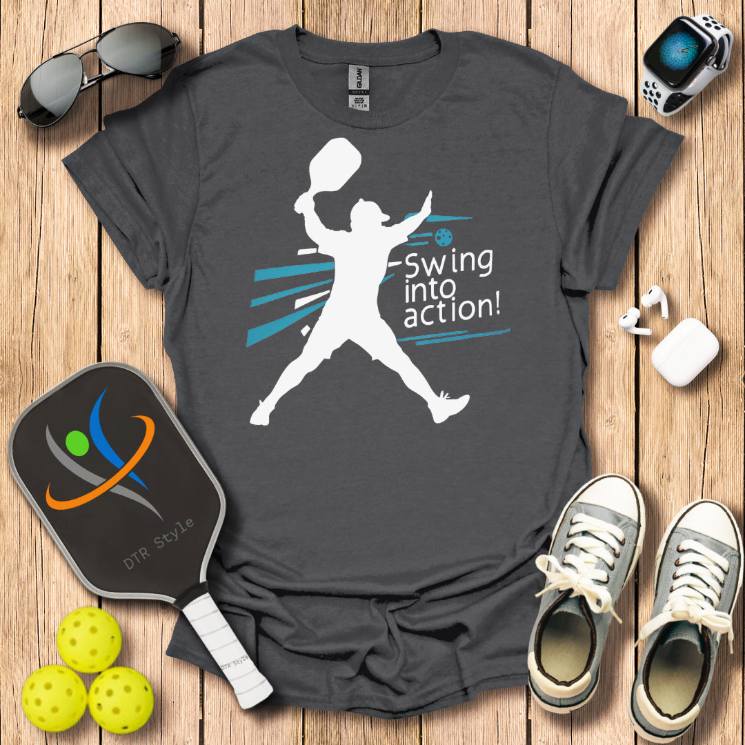 Swing Into Action T-Shirt - Charcoal - DTR Style - Pickleball T-Shirt