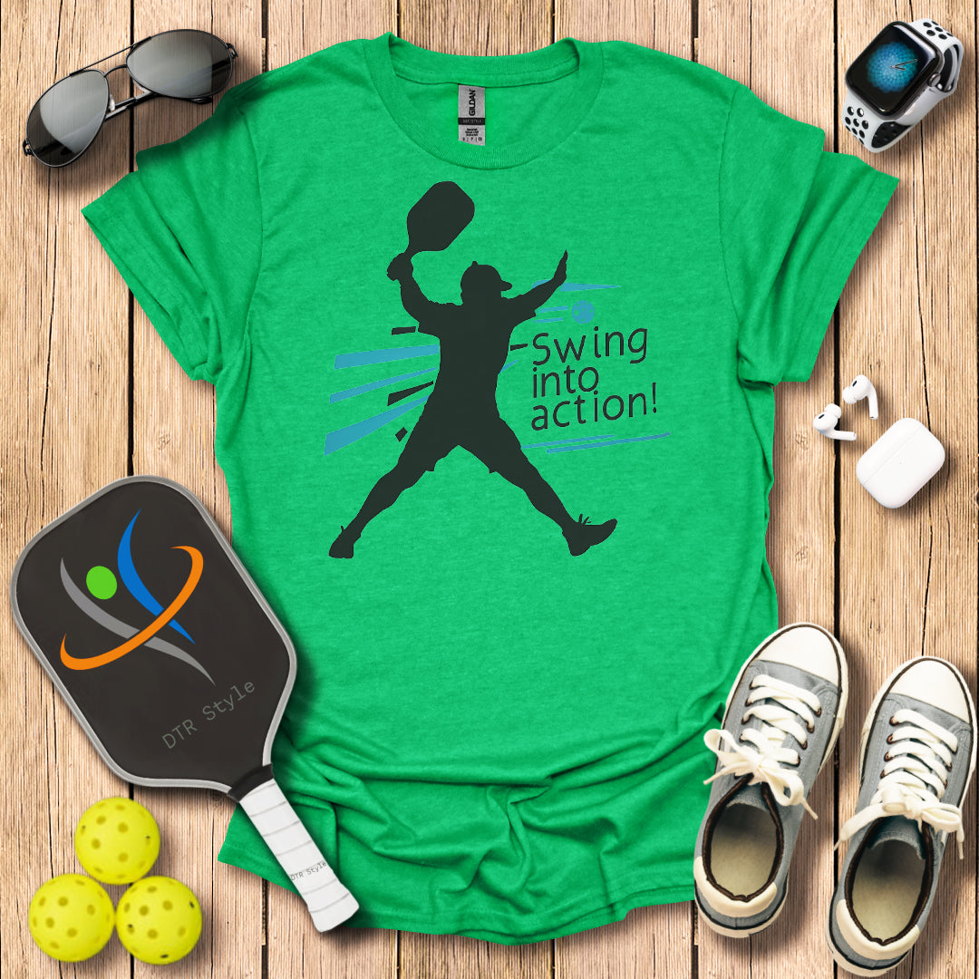 Swing Into Action T-Shirt - Heather Irish Green - DTR Style - Pickleball T-Shirt