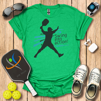 Swing Into Action T-Shirt - Heather Irish Green - DTR Style - Pickleball T-Shirt