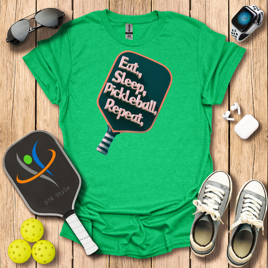 Eat Sleep Repeat T-Shirt (#2) - Heather Irish Green - DTR Style - Pickleball T-Shirt