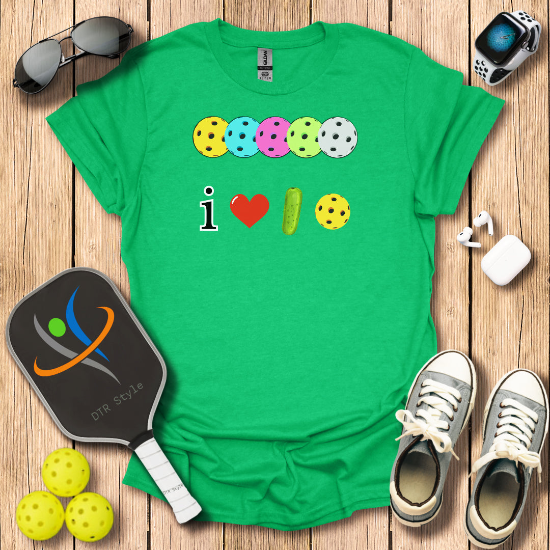 I Love Pickleball T-Shirt (#3) - Heather Irish Green - DTR Style - Pickleball T-Shirt