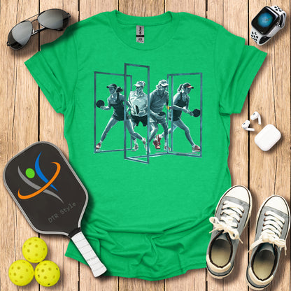 Pickleball Three Frames Art T-Shirt (#4) - Heather Irish Green - DTR Style - Pickleball T-Shirt