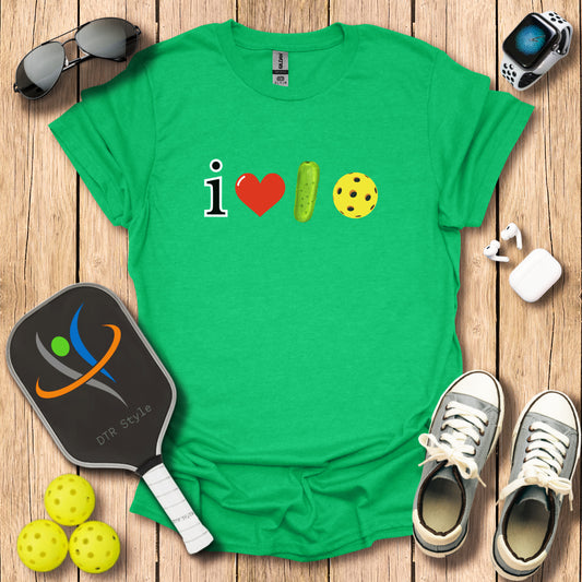 I Love Pickleball T-Shirt (#1) - Heather Irish Green - DTR Style - Pickleball T-Shirt