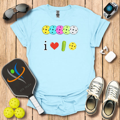 I Love Pickleball T-Shirt (#3) - Light Blue - DTR Style - Pickleball T-Shirt