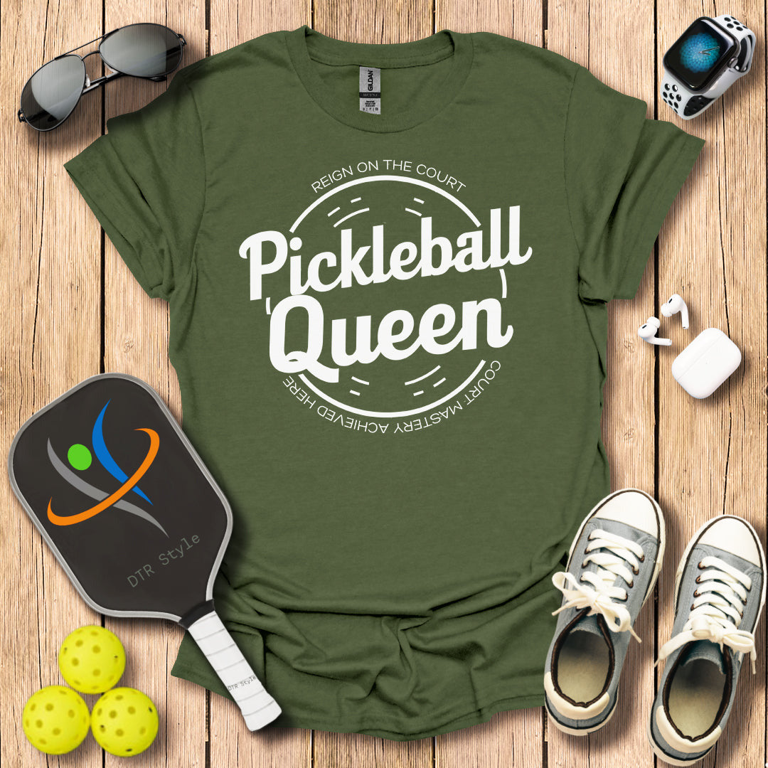 Pickleball Queen T-Shirt - Military Green - DTR Style - Pickleball T-Shirt