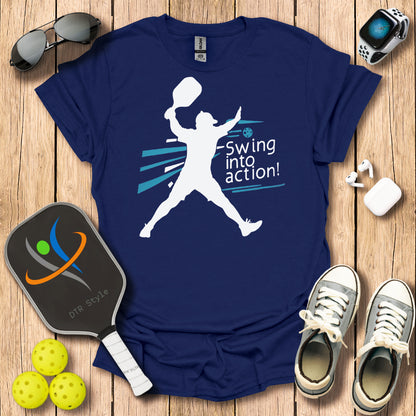 Swing Into Action T-Shirt - Navy - DTR Style - Pickleball T-Shirt