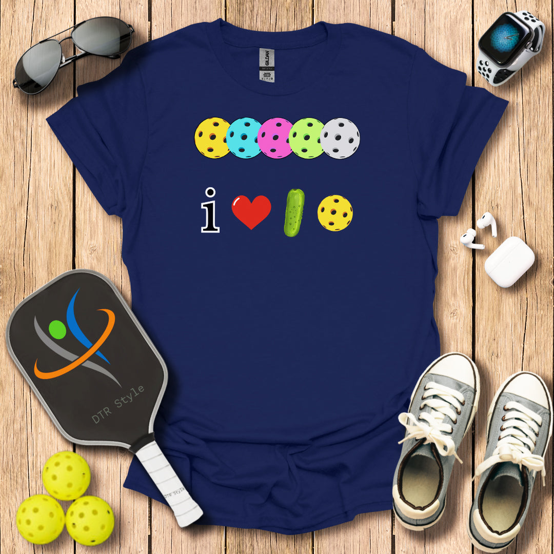 I Love Pickleball T-Shirt (#3) - Navy - DTR Style - Pickleball T-Shirt