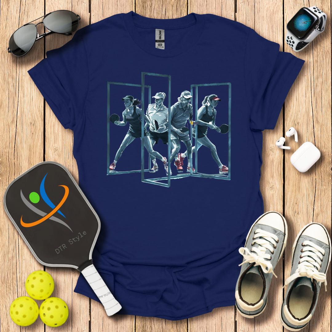 Pickleball Three Frames Art T-Shirt (#4) - Navy - DTR Style - Pickleball T-Shirt