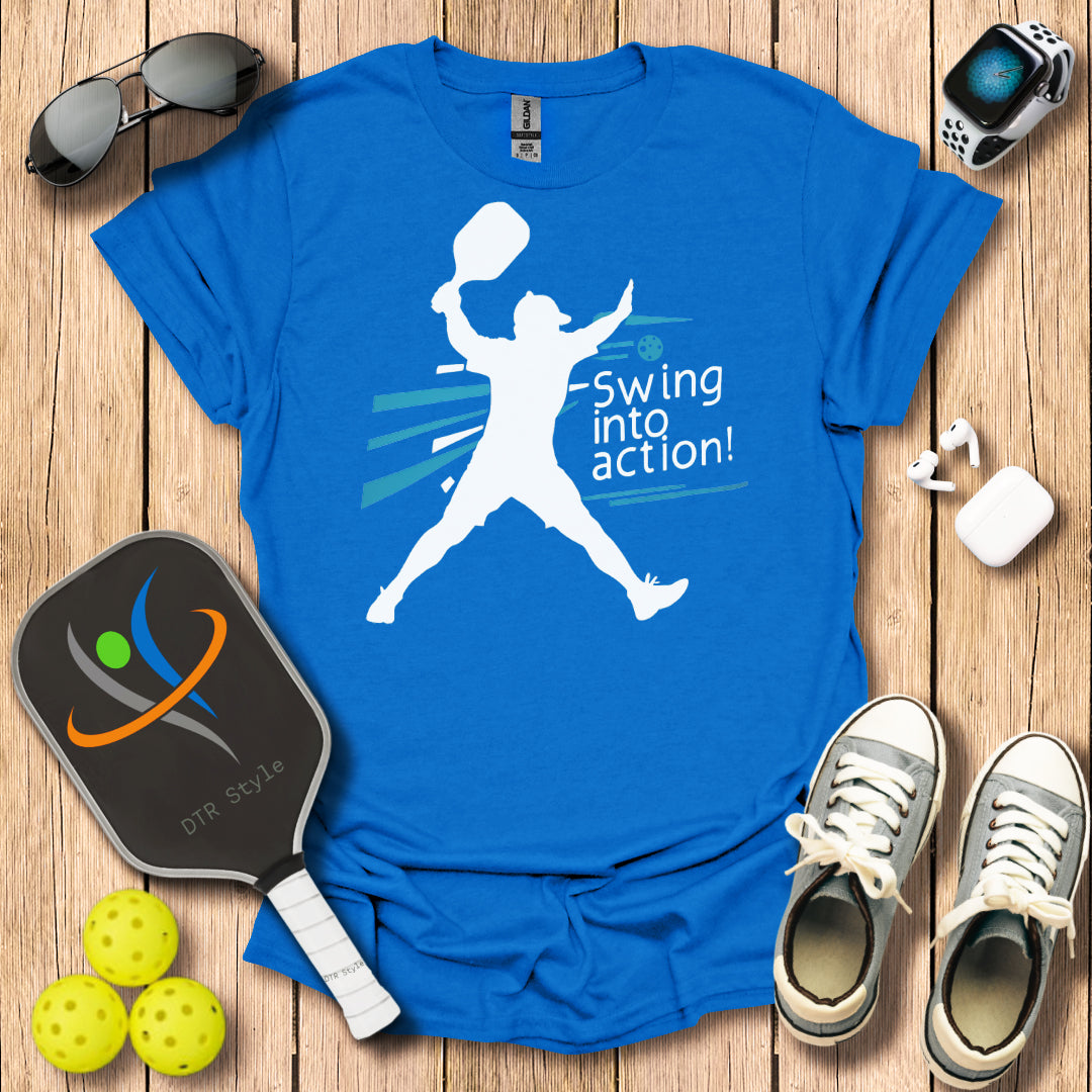 Swing Into Action T-Shirt - Royal - DTR Style - Pickleball T-Shirt