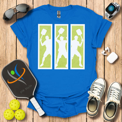 Pickleball Three Frames Art T-Shirt (#1) - Royal - DTR Style - Pickleball T-Shirt