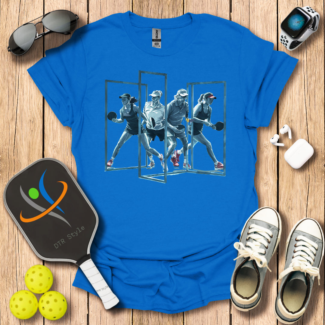 Pickleball Three Frames Art T-Shirt (#4) - Royal - DTR Style - Pickleball T-Shirt