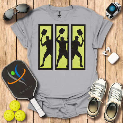 Pickleball Three Frames Art T-Shirt (#1) - Sport Grey - DTR Style - Pickleball T-Shirt