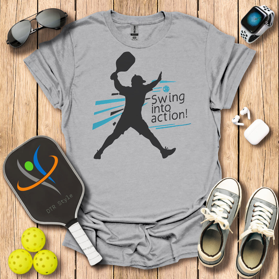 Swing Into Action T-Shirt - Sport Grey - DTR Style - Pickleball T-Shirt