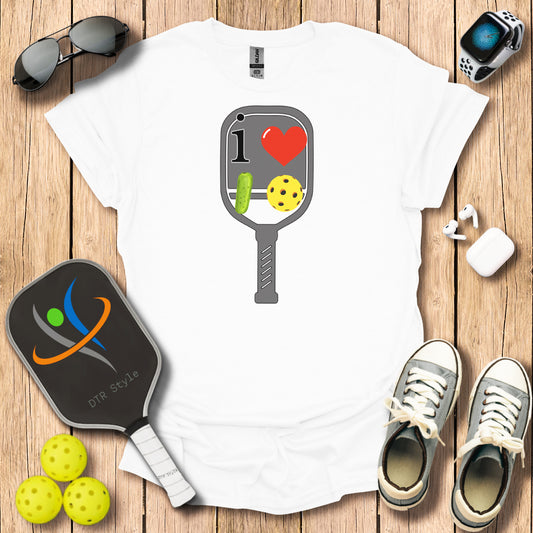 I Love Pickleball T-Shirt (#2) - White - DTR Style - Pickleball T-Shirt