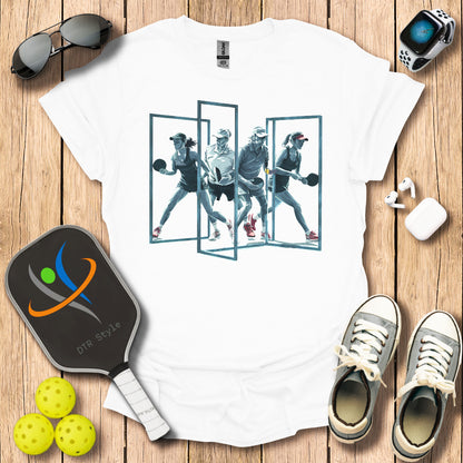 Pickleball Three Frames Art T-Shirt (#4) - White - DTR Style - Pickleball T-Shirt